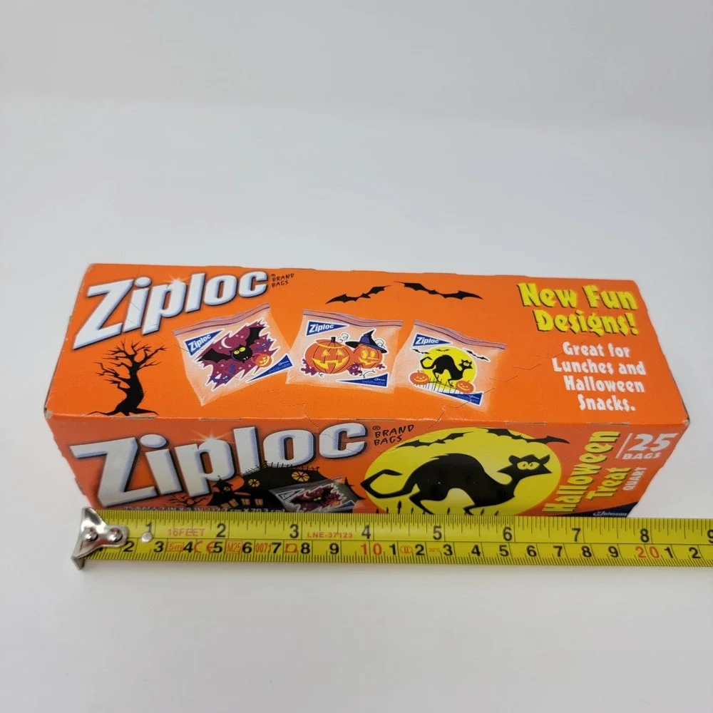 NOS 2009 Ziploc Halloween Print Quart Bags - 25 count - Bats Cats Jack-O-Lantern